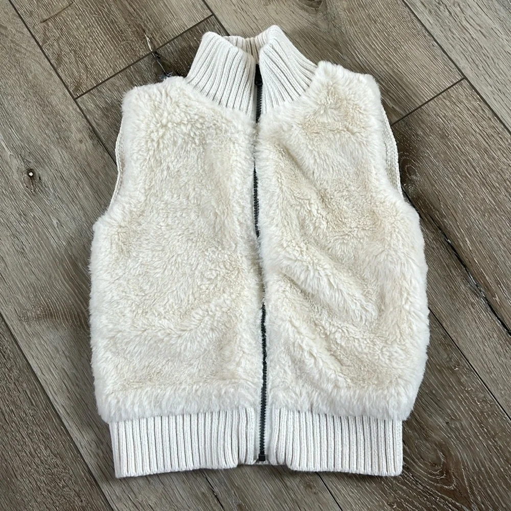 Gap Kids Cream Ivory Faux Fur and Knit Zip Up Vest